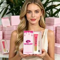 Ensemble de luxe 2-en-1 : Brillant à lèvres et crayon contour des lèvres, haute pigmentation, longue tenue, tube souple, applicateur métallique, kit de maquillage pour les lèvres au peptide