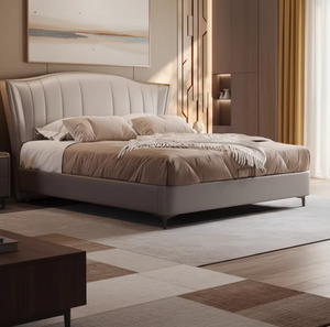 Lit ajustable confortable en cuir de vachette personnalisable avec couche supérieure, 2x2 mètres, mousse haute densité, design à bords, coque moderne et simple - Product Image 3