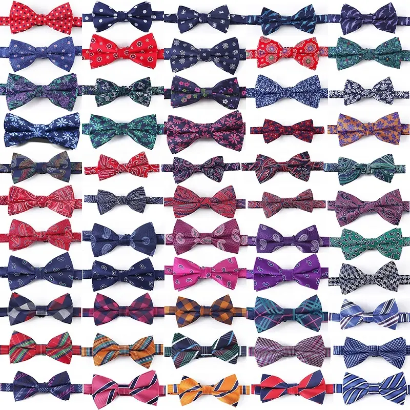 100% Microfiber Bowtie Woven Checked Stripped Bow Tie Butterfly Wedding Dress Mens Formal Plaid Paisley Butterfly Blue