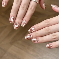 Faux ongles courts en verre, motif cœur tridimensionnel œil de chat, style pur désir, préfabriqués, pour une beauté subtile des ongles.