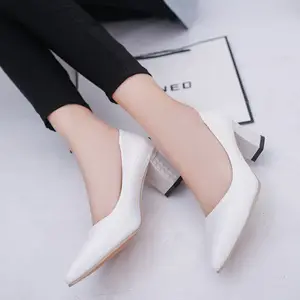CLS039 Wedding Shoes Bridal Comfort Woman Fashion Mid Heel Shoes PU Plain Daily Waterproof High Heels with Good Price Shoes