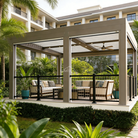 Pergola en alliage d'aluminium sur mesure de grande taille, style luxueux inspiré de la nature avec éclairage LED pour terrasse de complexe hôtelier et jardin