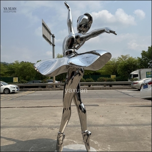 Sculpture métallique personnalisée moderne en acier inoxydable poli, grand miroir artistique, danseuse de ballet, pour hôtel de luxe et décoration paysagère de jardin - Product Image 2