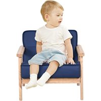 Fauteuil enfant Yoonnie Room en bois massif avec accoudoirs, coussin en cuir PU bleu, chaise de lecture pour salon, chambre, école, salle à manger