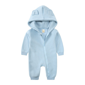 <strong>Winter</strong> Newborn Unisex Thick Hooded <strong>Baby</strong> Onesie <strong>Romper</strong> With Two-Way Zipper Spandex/Cotton Fabric Europe &amp; America Style - Product Image 4