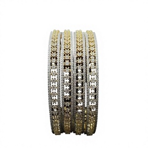 Trendy Designer Premium Quality <b>Gold</b> Plated Brass CZ Stones Four <b>Set</b> <b>Bangles</b> Wedding Party Wear Collection Women - Product Image 2