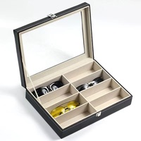Étui de présentation pour lunettes en cuir PU, plateau noir, rangement pour lunettes de soleil, boîte d'emballage pour lunettes à double couche, 8 paires