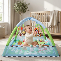 Tapis d'éveil pour bébé nouveau-né avec 5 jouets suspendus et 18 balles océaniques, support en mousse, base en coton, tapis de jeu pour bébé