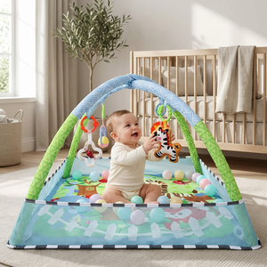 Tapis d'éveil pour bébé nouveau-né avec 5 jouets suspendus et 18 balles océaniques, support en mousse, base en coton, tapis de jeu pour bébé - Product Image 3