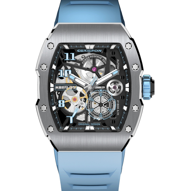 Men's Luxury Skeleton Dial Mechanical Automatic Watch Private Label Stainless Steel Case Titanium Leather Rubber Banded Pointer