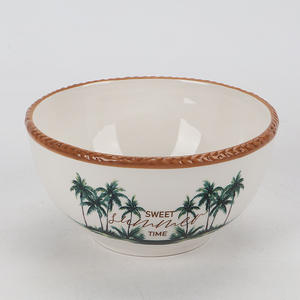 Piring keramik desain pohon palem kreatif, piring Salad mangkuk makanan penutup - Product Image 3