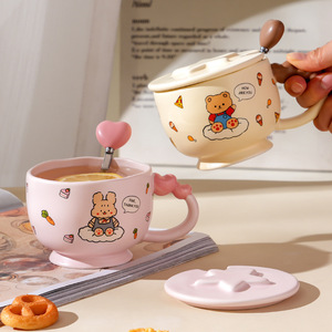 High Value Cartoon Ceramic <b>Mug</b> with Lid Cute Student Couple and Girl Souvenir Coffee Cup Dinnerware <b>Sets</b> - Product Image 1