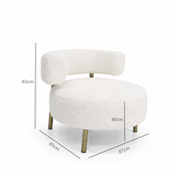Fauteuil d'appoint rond en tissu Teddy de luxe moderne avec pieds en métal doré pour hôtel, bureau commercial ou projet