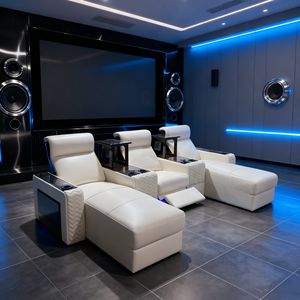 सफेद चमड़े के रीक्लिनिंग सोफे विला मीडिया रूम वाइप पावर रिक्लेयर चेज़ थिएटर फर्नीचर मूवी कुर्सियां सीटें - Product Image 1