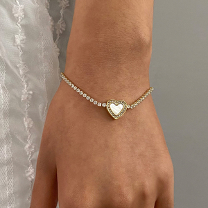 <span class=keywords><strong>Bracelet</strong></span> chaîne tennis J&D pour femme en acier inoxydable plaqué or 18 carats, incrusté de diamants et de zircons, avec breloque cœur en coquillage, accessoire de mode délicat - Product Image 1