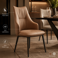 Chaises de salle à manger ergonomiques à dossier haut, avec panneau central plissé et coussin moelleux, et pieds en acier fins, pour les aires de restauration, les restaurants et les salons de thé