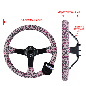 TIYPEOR <span class=keywords><strong>Volant</strong></span> de voiture modifié sport en daim imprimé léopard rose personnalisé - Product Image 3