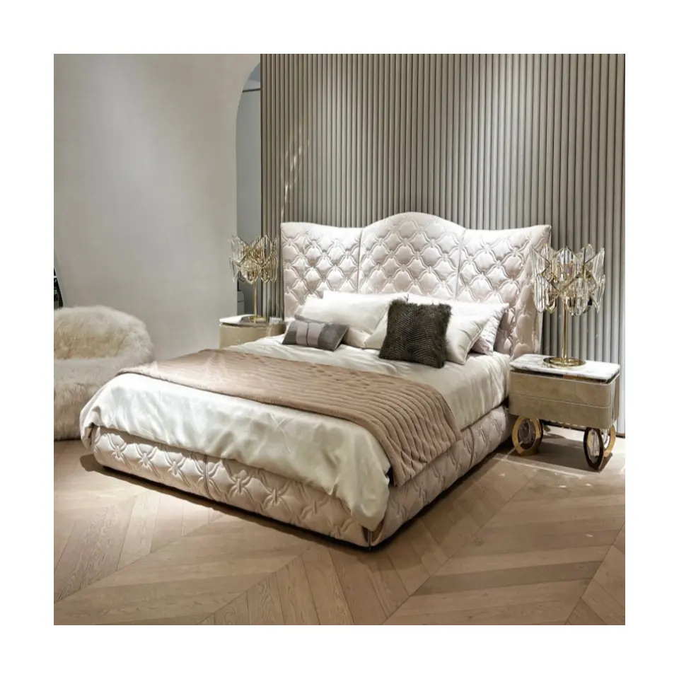 High-End Italiaanse Cc Luxe Hoge Zachte Hoofdeinde Kingsize Tweepersoonsbed Prinses Kroon Up-Holstered Lederen Bedden Slaapkamermeubilair