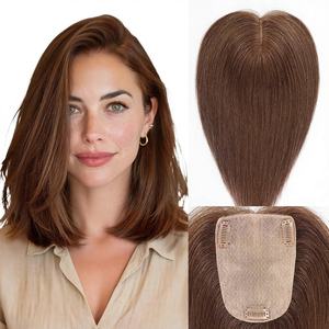 Topper de <span class=keywords><strong>cheveux</strong></span> naturels en gros pour femmes souffrant de perte de <span class=keywords><strong>cheveux</strong></span>, base en soie 4x5.5, clips antidérapants naturels, postiche Remy, couleur personnalisée, direct usine - Product Image 1