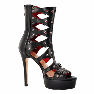Bottes de gladiateur noires de style punk <span class=keywords><strong>bottines</strong></span> à talons aiguilles à plateforme cloutée pour femmes - Product Image 5