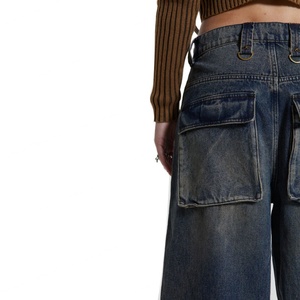 Oferta Especial: Jeans Cargo Baggy de Algodón Estilo Boyfriend de Pierna Ancha para Mujer, Tallas Grandes, Lavado Vintage Azul, Precio de Fábrica - Product Image 4