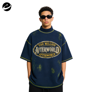 T-Shirt Originale XUCHANG Personalizzata OEM con Cuciture a Contrasto, 100% <span class=keywords><strong>Cotone</strong></span>, Oversize, Stile Baggy, Stampa, <span class=keywords><strong>Maglia</strong></span> a Nido d'Ape Spessa per <span class=keywords><strong>Uomo</strong></span> - Product Image 1