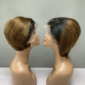 Peluca de Cabello Humano con Corte Pixie para Mujer, Peluca Frontal de Encaje Transparente 13x4, Cabello Corto Liso con Degradado Marrón, 6 Colores Disponibles - Product Image 4