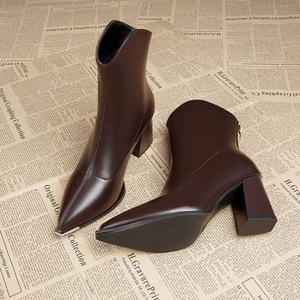 Retro Sexy Midi <strong>Boots</strong> Plus Size Solid Color Women's Autumn Winter New Suede Upper Side Zipper <strong>Square</strong> <strong>Heel</strong> Pointed <strong>Toe</strong> Slim <strong>Boots</strong> - Product Image 3