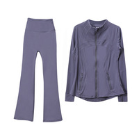 Ensemble 2 pièces pantalon évasé et veste style Lulus pour femme – Haut respirant à manches longues en Spandex/Nylon, coupe ajustée, extensible, idéal pour le yoga