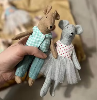 Boneka Tikus Kain Katun Buatan Tangan Boneka Tikus Kerajinan Tikus Mainan Lembut Hadiah untuk Anak Perempuan dengan Gaun dan Pakaian