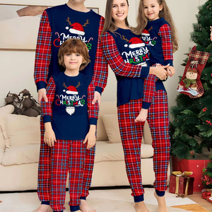 Conjunto de Pijamas de Malha Xadrez Vermelho Personalizado, Fantasias de Natal Personalizadas para Família com Logo Frontal, Pijamas para Dropshipping - Product Image 1