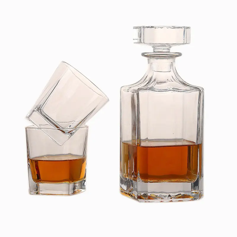 Set di Decanter per whisky quadrato inciso personalizzato di alta qualità all'ingrosso 26oz 750ml con tappo in vetro