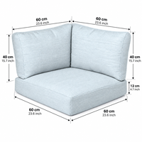 Coussin d'angle en forme de L bleu glace à tissage slub, épais, avec housse amovible, rembourrage en peluche, coutures soignées, soutien dorsal doux