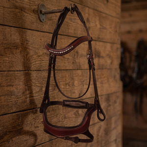 Bridon de cheval en cuir de qualité élégante avec muserolle à anse, marron foncé, design anatomique, fabricant grossiste - Product Image 2