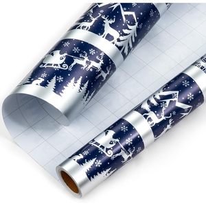 Christmas Wrapping Paper Jumbo Roll Blue Silver Sleigh Forest Scene 250 Sq Ft Recyclable Gift Craft Use - Product Image 1