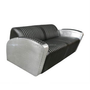 Sofá aviador de cuero auténtico negro Vintage de diseño de fábrica, sofá de Loft Industrial de 3 plazas, muebles hechos a mano, producto a granel - Product Image 2