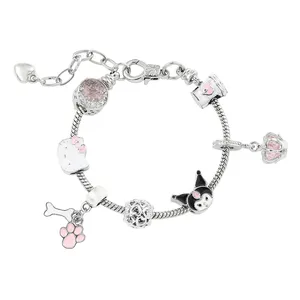 Hello Kitties gelang manik-manik untuk anak-anak dipersonalisasi Diy perhiasan Kuromi Sanrios Aksesori hadiah Hari Valentine Wanita Gelang