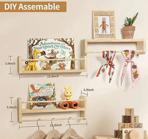 Étagères murales en bois nordiques pour chambre d'enfants, étagères flottantes perlées avec tige, présentoir de vente chaude - Product Image 5