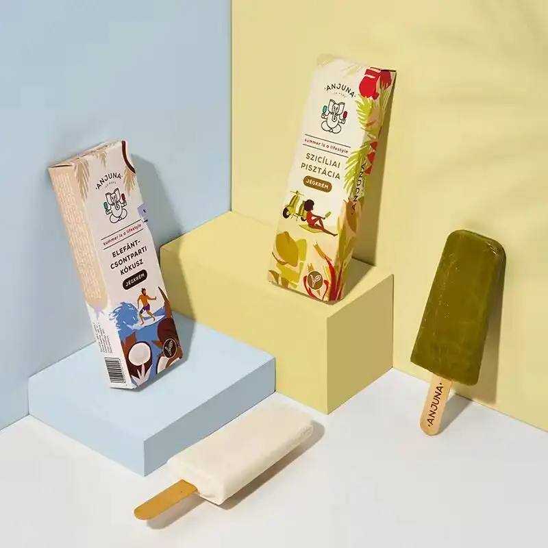 Emballage Popsicles Paquete Cilindro Venta Espuma Glace Tratar Bandeja de papel Embalaje para caja de paletas de hielo blanco