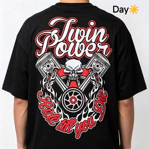 T-shirt Oversize Personalizzata con Spalle Cadenti, Fosforescente che si Illumina al Buio, con Grafica Teschio Moto Non Radioattiva, Stile Streetwear - Product Image 2