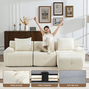 Drop Shipping Meroow MS1 Convertible L-Shaped <b>Sofa</b> with Ottoman, Wood-Free Quiet Design Couch UK Local Stock - Product Image 4