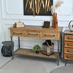 Mesa Consola Rectangular de Estilo Industrial Americano Rústico con Tapa de Madera y Patas Metálicas de 48.03 Pulgadas para Sala de Estar - Product Image 1