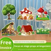 Décor de scène imprimé numériquement avec des arbres forestiers, des plantes, des dessins animés, des ballons en carton KT pour les enfants, la maternelle, les spectacles sur scène
