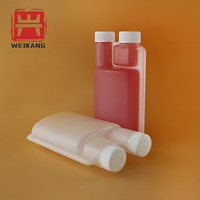 Botol Plastik HDPE Dua Ruang Ganda dengan Leher Kembar untuk Mengukur dan Mendosiskan Minyak Esensial 250 ml 500 ml 1000 ml