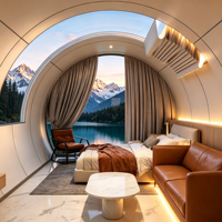 Nouvelle conception de maison capsule spatiale moderne, villa modulaire préfabriquée, maison mobile, appartement à structure en acier, hôtel-resort