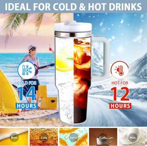 Mug de voyage isotherme sous vide en acier inoxydable à double paroi de 40 oz avec poignée, couvercle et paille, vente en gros en stock - Product Image 6
