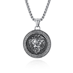 Collar de león de acero de titanio con diamantes, estilo retro hip-hop, diseño exclusivo, colgante de cabeza de león imponente, Dong - Product Image 5