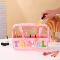 Grand sac cosmétique de sucrerie de PVC clair avec des patchs sac à main imperméable transparent de maquillage avec la poignée pour des femmes