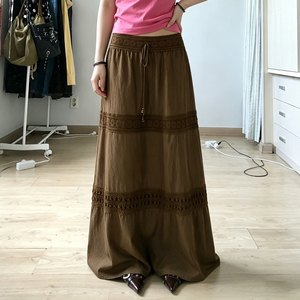 Retro Boho Artistic Lace <b>Patchwork</b> Drawstring <b>Skirt</b> Vacation Relaxed Casual A Line Maxi <b>Skirt</b> for Women - Product Image 3
