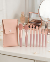 Kit de 8 pinceaux de maquillage portables en gros, poils synthétiques, manche en plastique, idéal pour le voyage, pour fond de teint, mascara et fard à paupières
